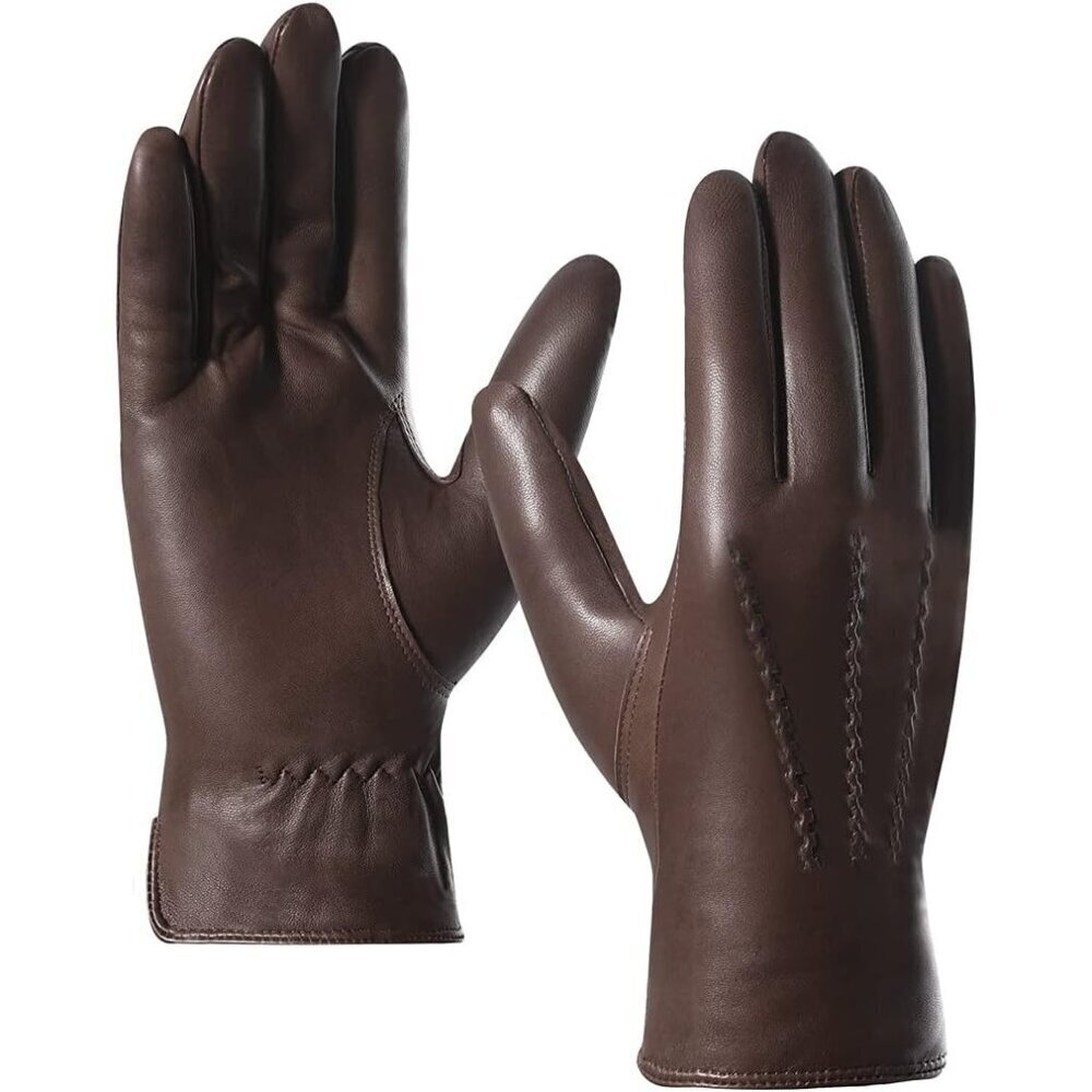 🆕Harssidanzar Men's Brown Luxury Italian Sheepskin Wool Lined Leather Gloves